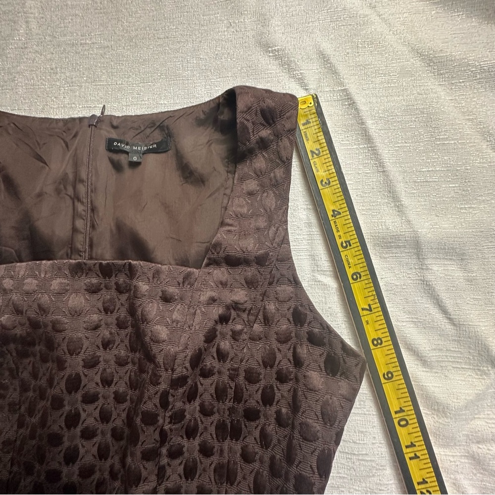 David Meister Chocolate Brown Dot Textured Midi Sheath Lined Dress w/Bow Size 6 - Picture 12 of 15
